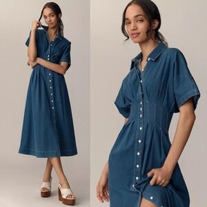 NWT Anthropologie The Tobie Denim Shirt Dress by Exquise XXS Petite